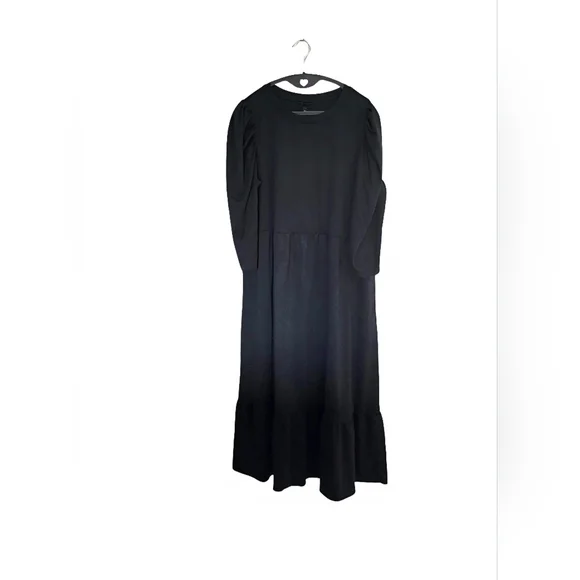 Who What Wear Dress Size XL Black Tiered Midi 3/4 Sleeve Puff Sleeve, Pockets - Picture 2 of 9